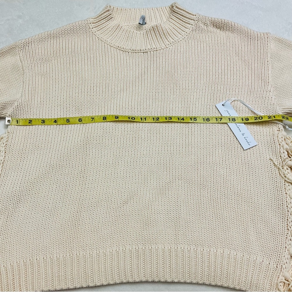 NWT YFB Thick Chunky Knit Ivory Sweater with Side Tassels & Slit 100% Cotton - Picture 15 of 16